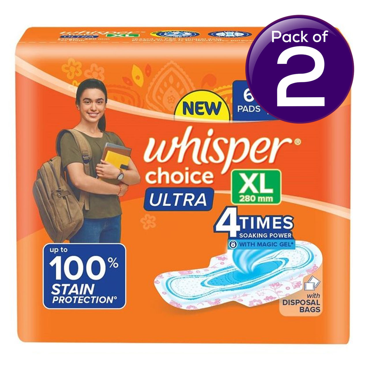 Whisper Choice Ultra Sanitary Pads - XL 6 pc Combo