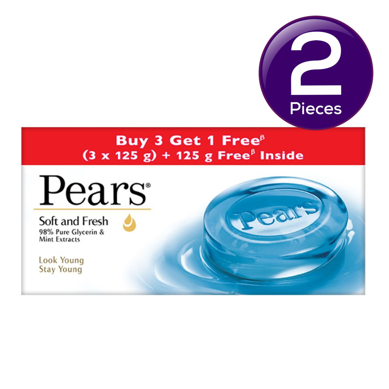 Pears Soft & Fresh Bathing Bar with 98% Pure Glycerine & Mint Extracts - For Fresh Glow 500 g Combo
