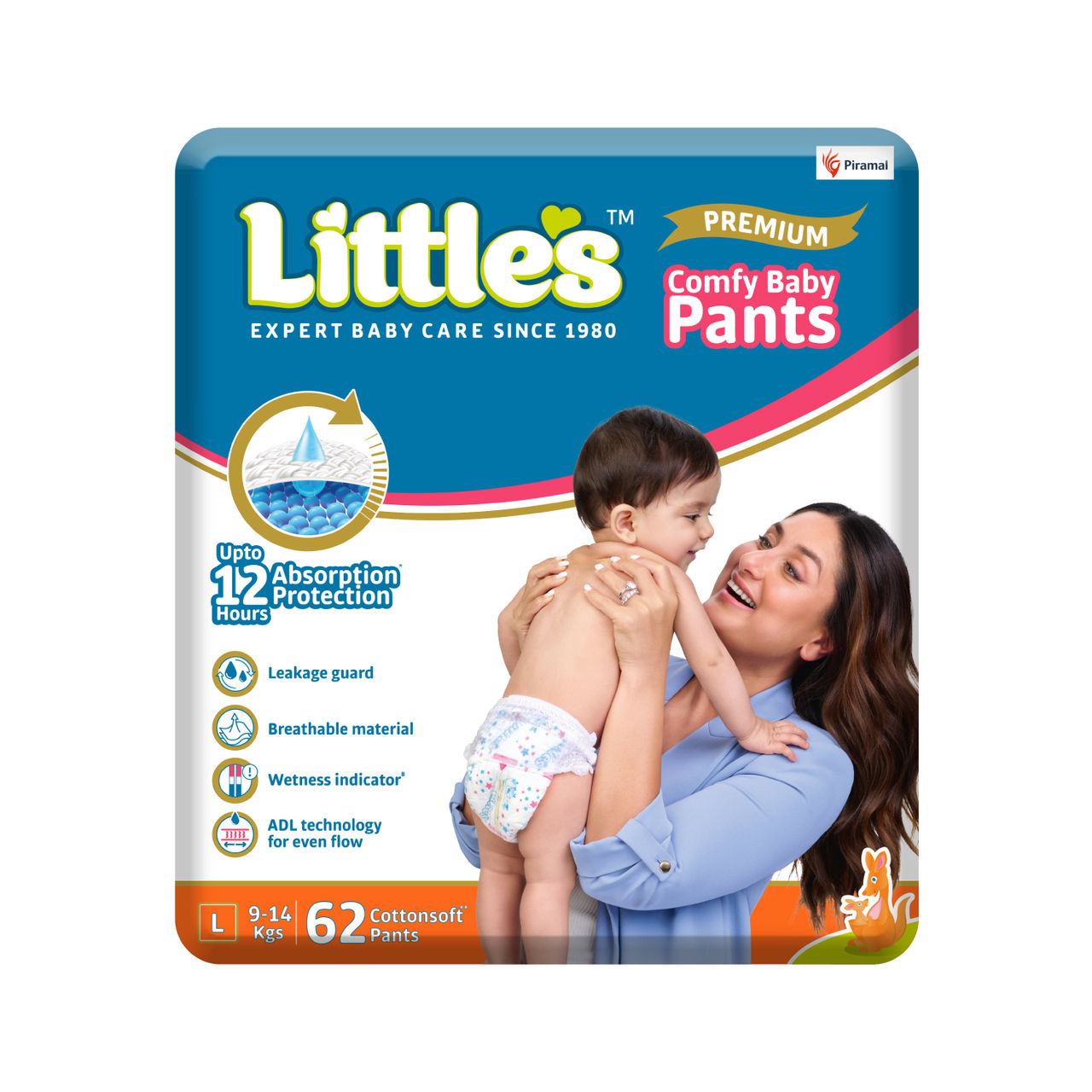 Littles Expert Baby Care Comfy Baby Diapers | Pant Style | L | 62 pcs