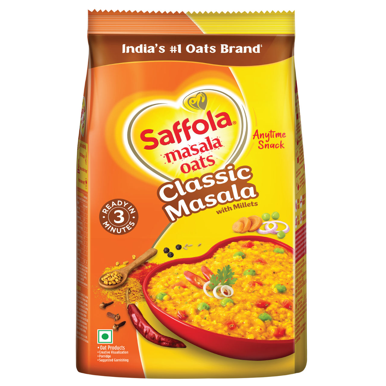 Saffola Masala Oats |Classic Masala | Anytime Snack | Ready in 3 mins | Millets Goodness