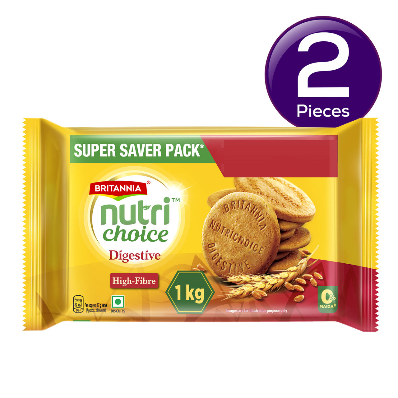 Britannia NutriChoice Digestive High Fibre Biscuits | 0% Maida 1 kg Combo
