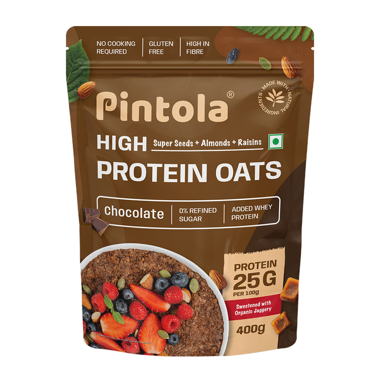 Pintola High Protein Oats Dark Chocolate With Almonds Raisin Pumpkin And Chia Seeds