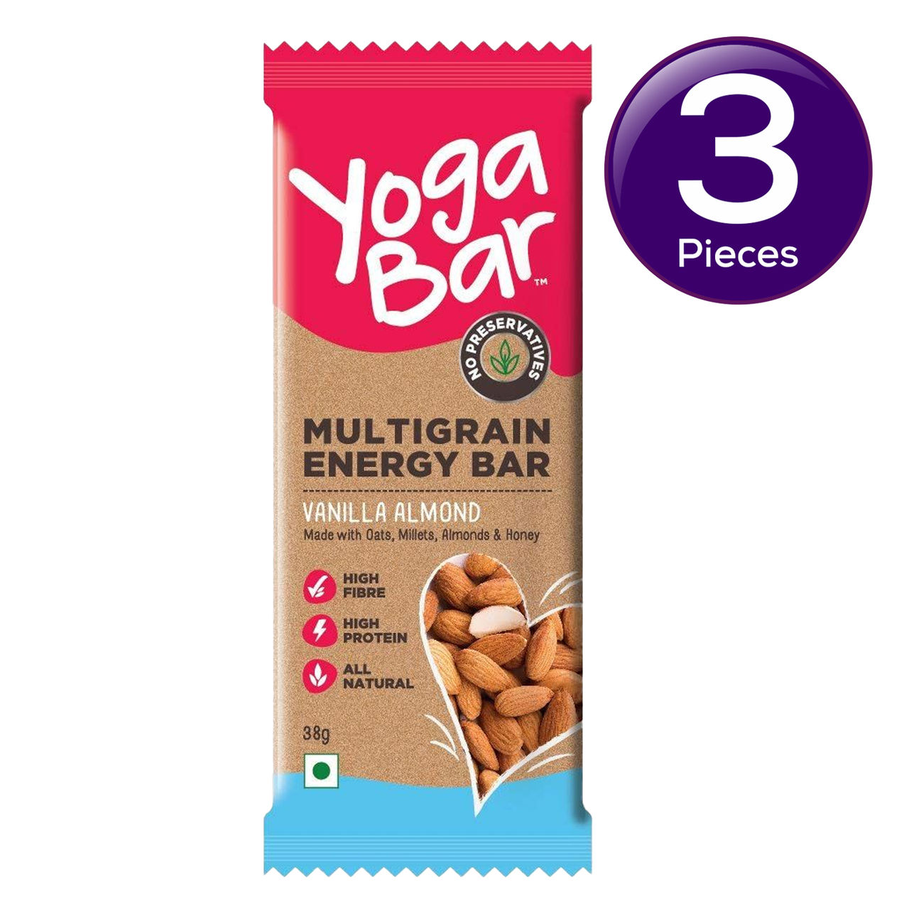 Yogabar Multigrain Energy Bars Vanilla Almond, Nuts, Oats and Millets, Gluten Free, Protein Bar 35 g Combo
