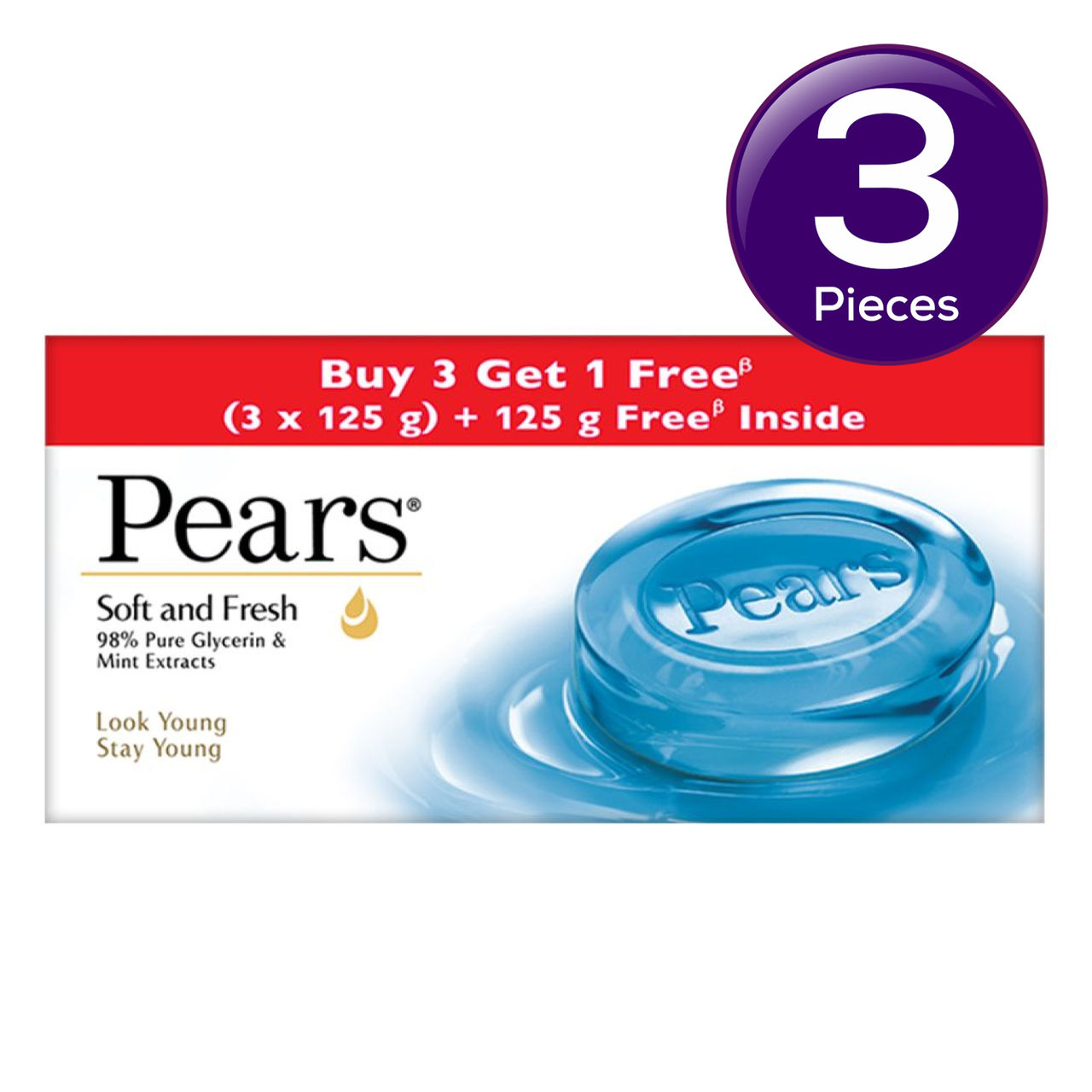 Pears Soft & Fresh Bathing Bar with 98% Pure Glycerine & Mint Extracts - For Fresh Glow 500 g Combo