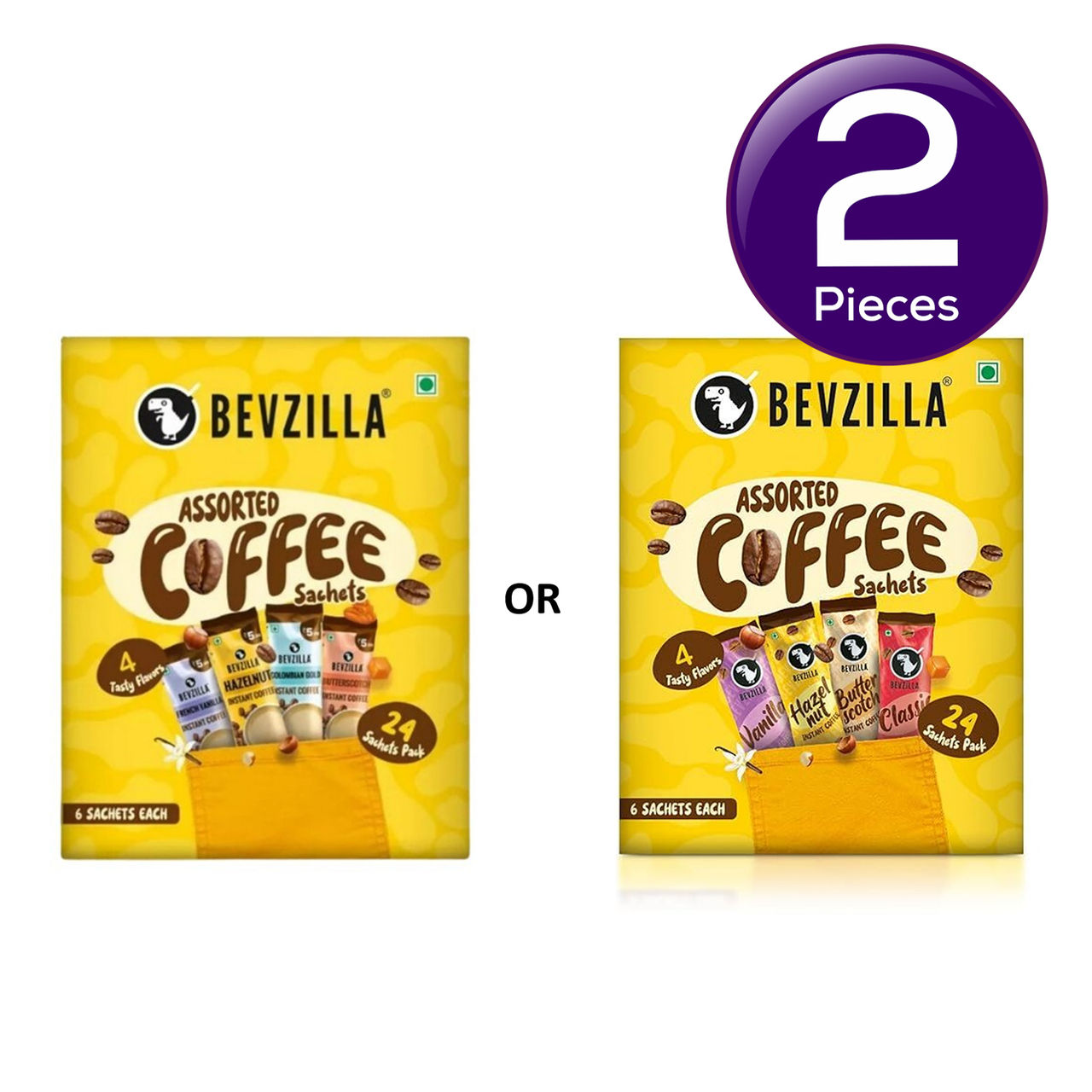Bevzilla 24 Sachets Pack (4 Flavors) X (6 Sachets Each) Assorted Instant Coffee 48 g Combo
