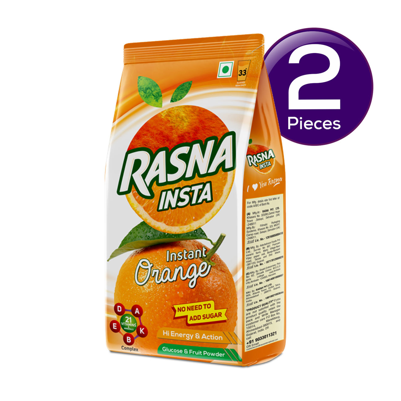 Rasna Fruit Plus Orange 750 g Combo