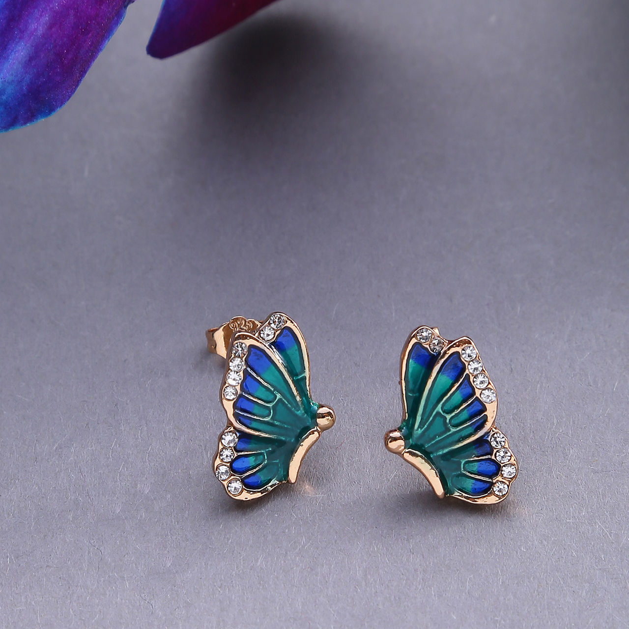 Sohi Blue Gold-Plated Contemporary Studs Earrings