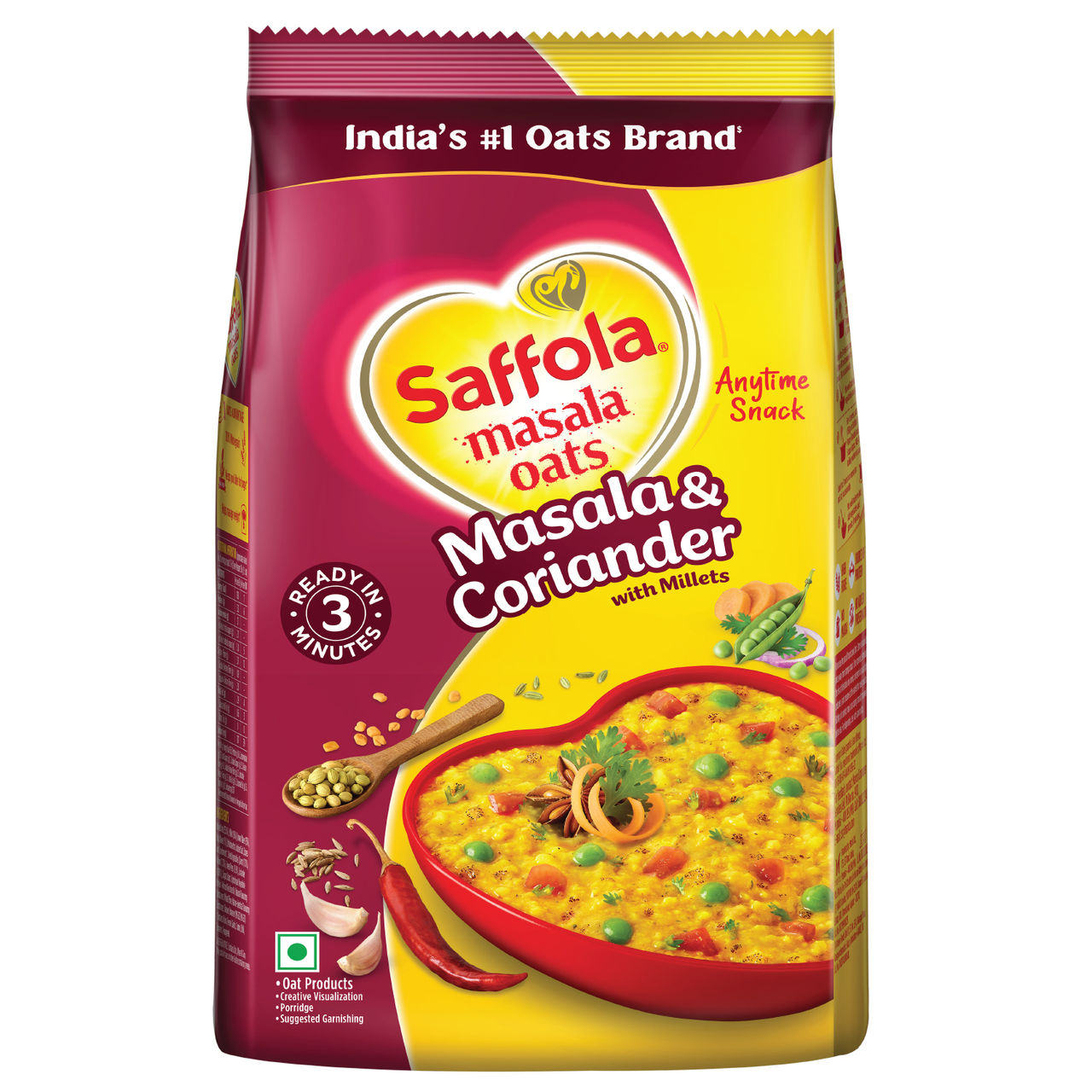 Saffola Masala Oats | Masala Coriander | Anytime Snack | Ready in 3 mins | Millets Goodness |500g
