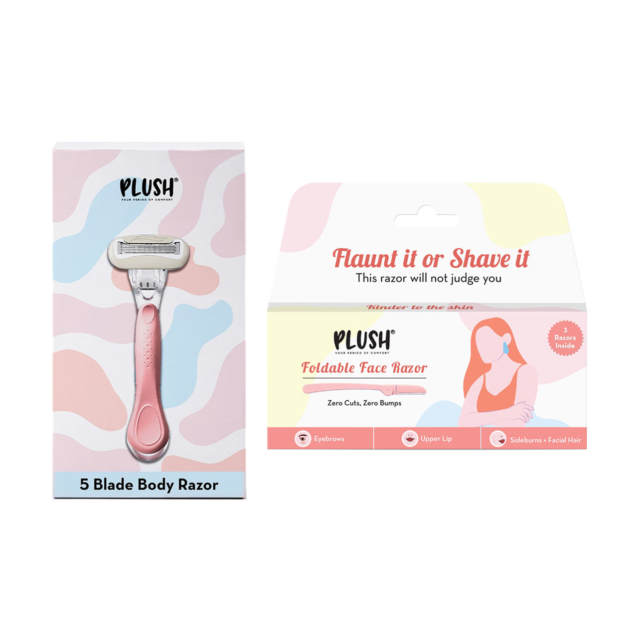 Plush Body Razor(1pc) & Plush Foldable Face Razor(3pc) Combo