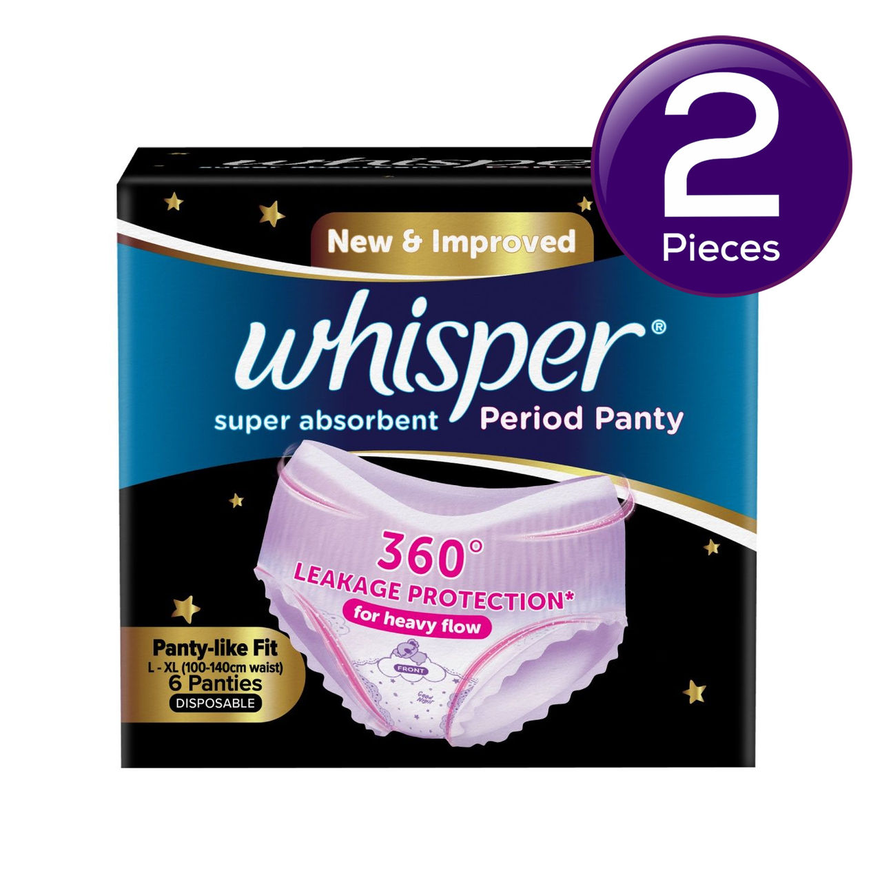 Whisper Super Absorbent Period Panty, L-Xl Panties 6 pc Combo