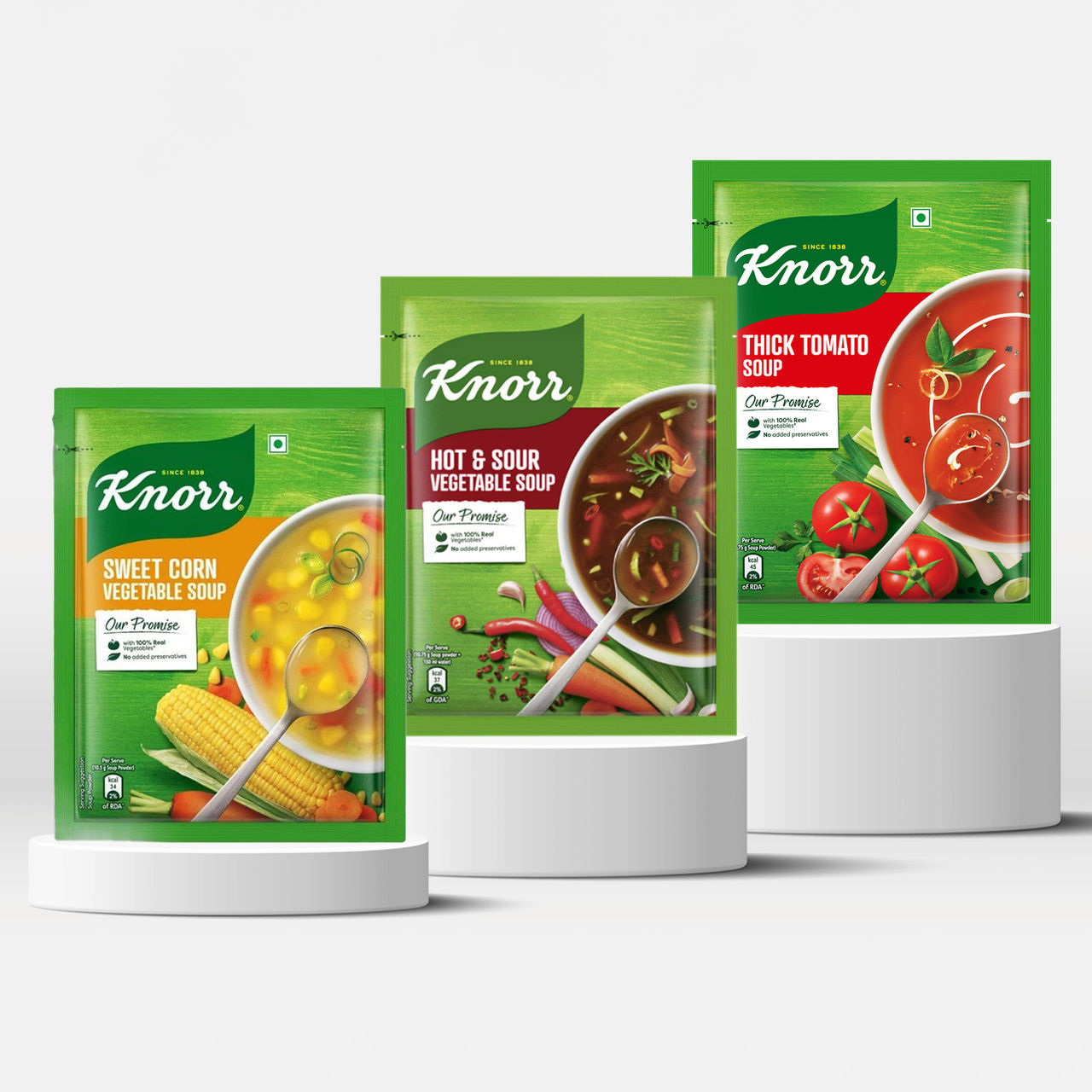 Knorr Classic Tomato Soup (51g) & Knorr Classic Vegetable Soup - Sweet Corn (42g) & Knorr Chinese Hot And Sour Veg Soup (41g) Combo