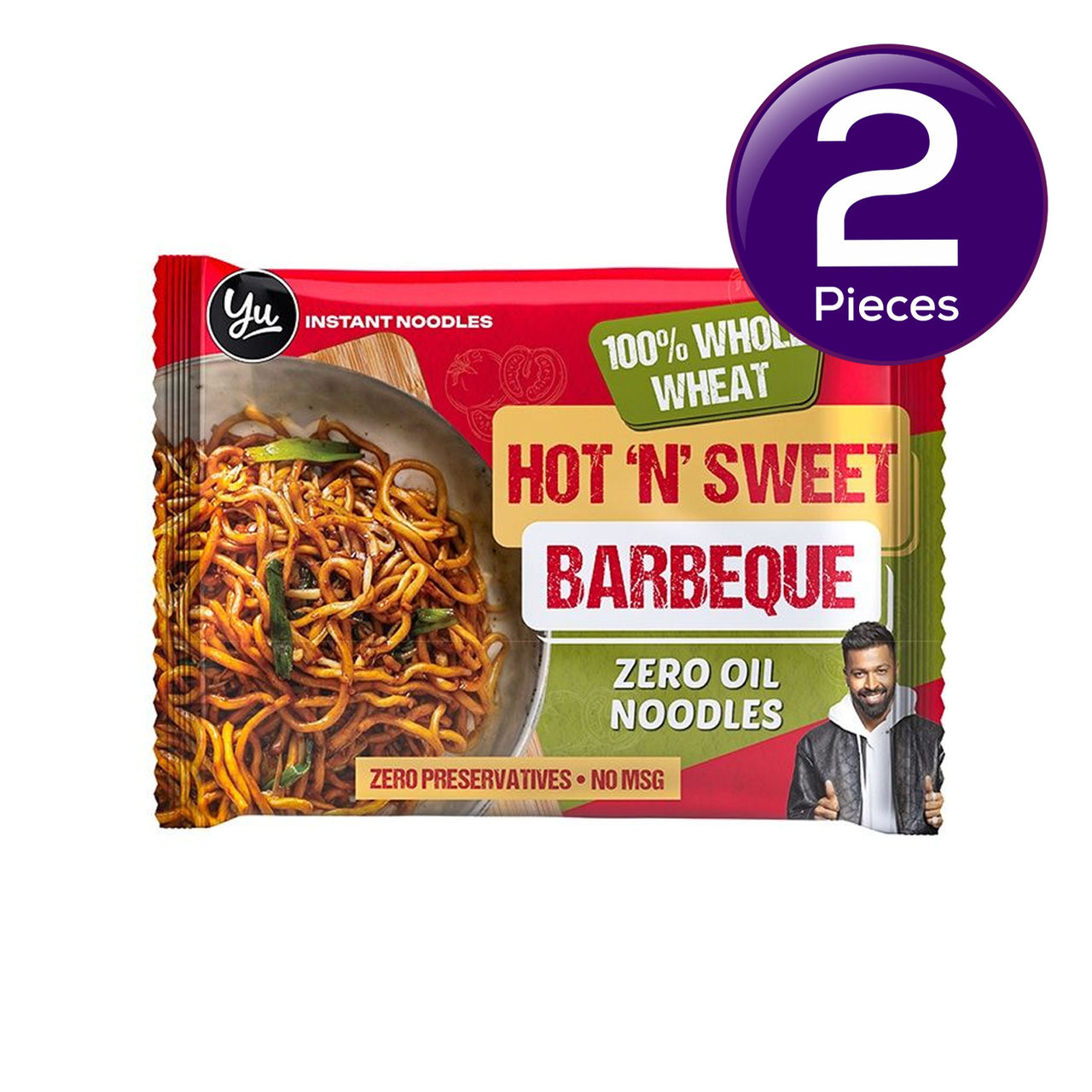 Yu Hot Barbeque - 100% Whole Wheat Instant Noodles | Pack Of 2 140 g X 2 Combo