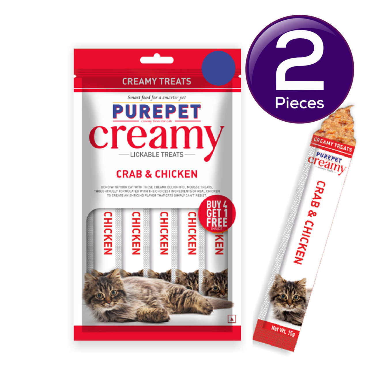 Purepet Creamy Cat Lickable Treats Crab&Chicken Cat Treat 75 g Combo