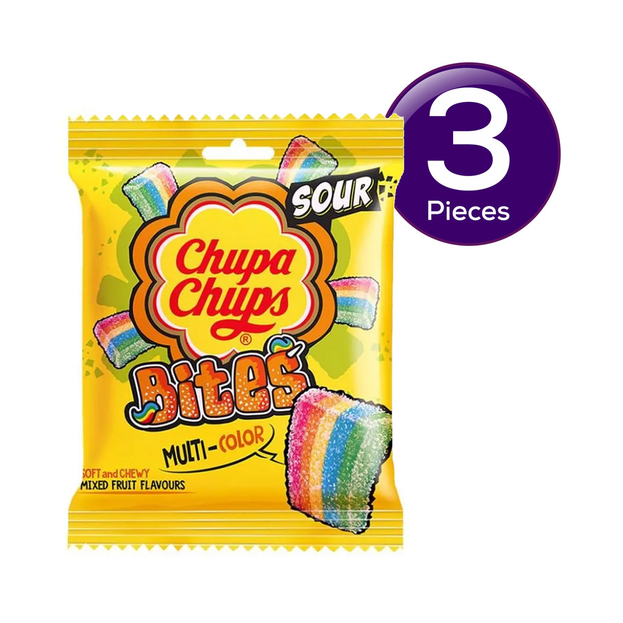 Chupa Chups Sour Bites Mixed Fruit Flavour Soft And Chewy Toffee 62 g Combo