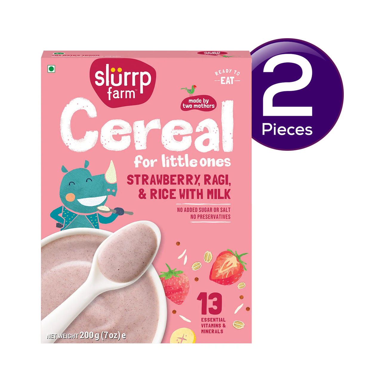 Slurrp Farm Ragi Rice Strawberry Instant Healthy Cereal | Mildly Sweetened With Date Powder 200 g Combo