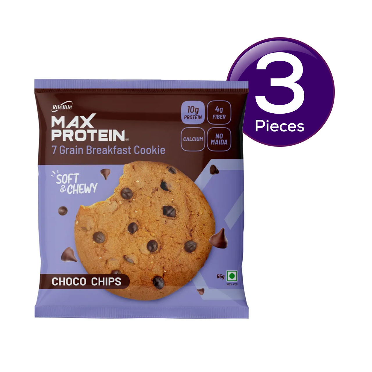 RiteBite Max Protein Cookies Choco Chips Biscuits Cookies, No Maida 55 g Combo