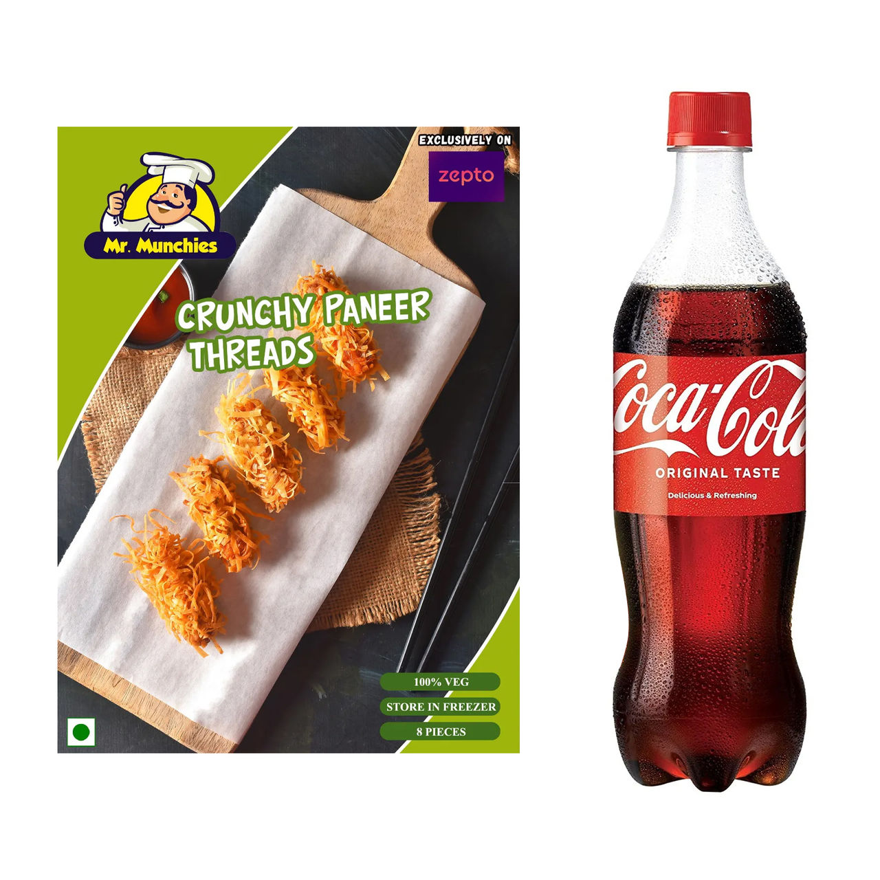 Mr. Munchies Crunchy Thread Paneer(220gms) & Coca-Cola Soft Drink(750ml) Combo 