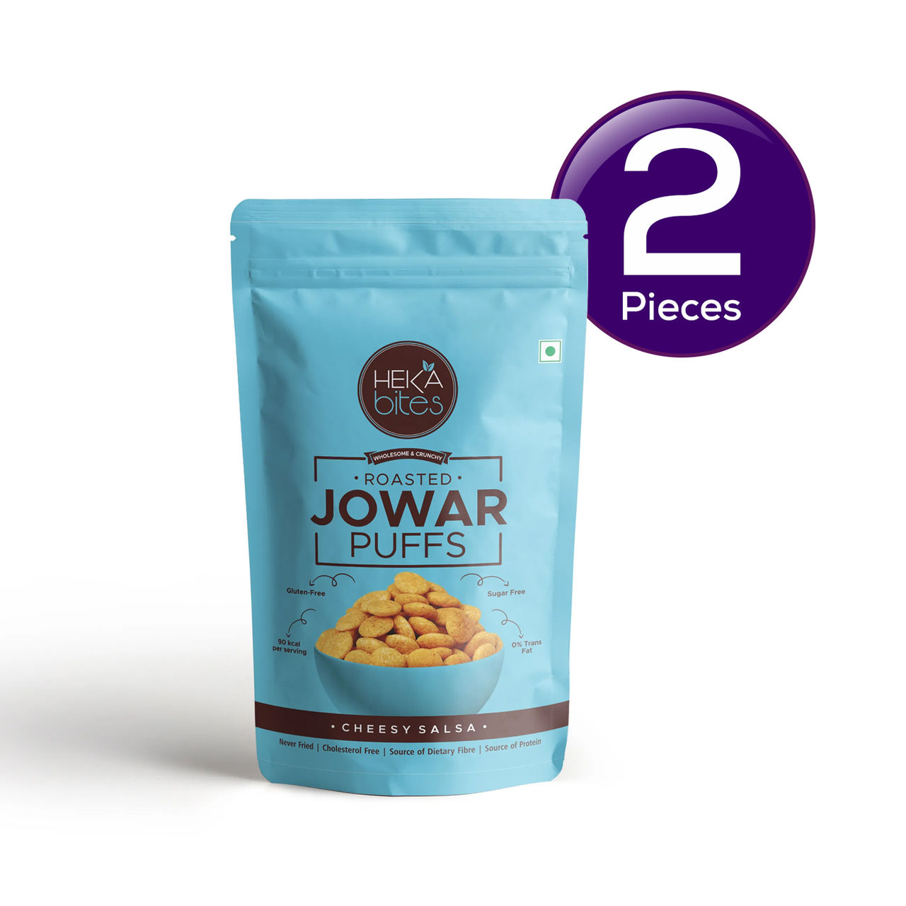 Heka Bites Roasted Jowar Puffs Cheesy Salsa - Low Calorie & Healthy Snacks 40 g Combo