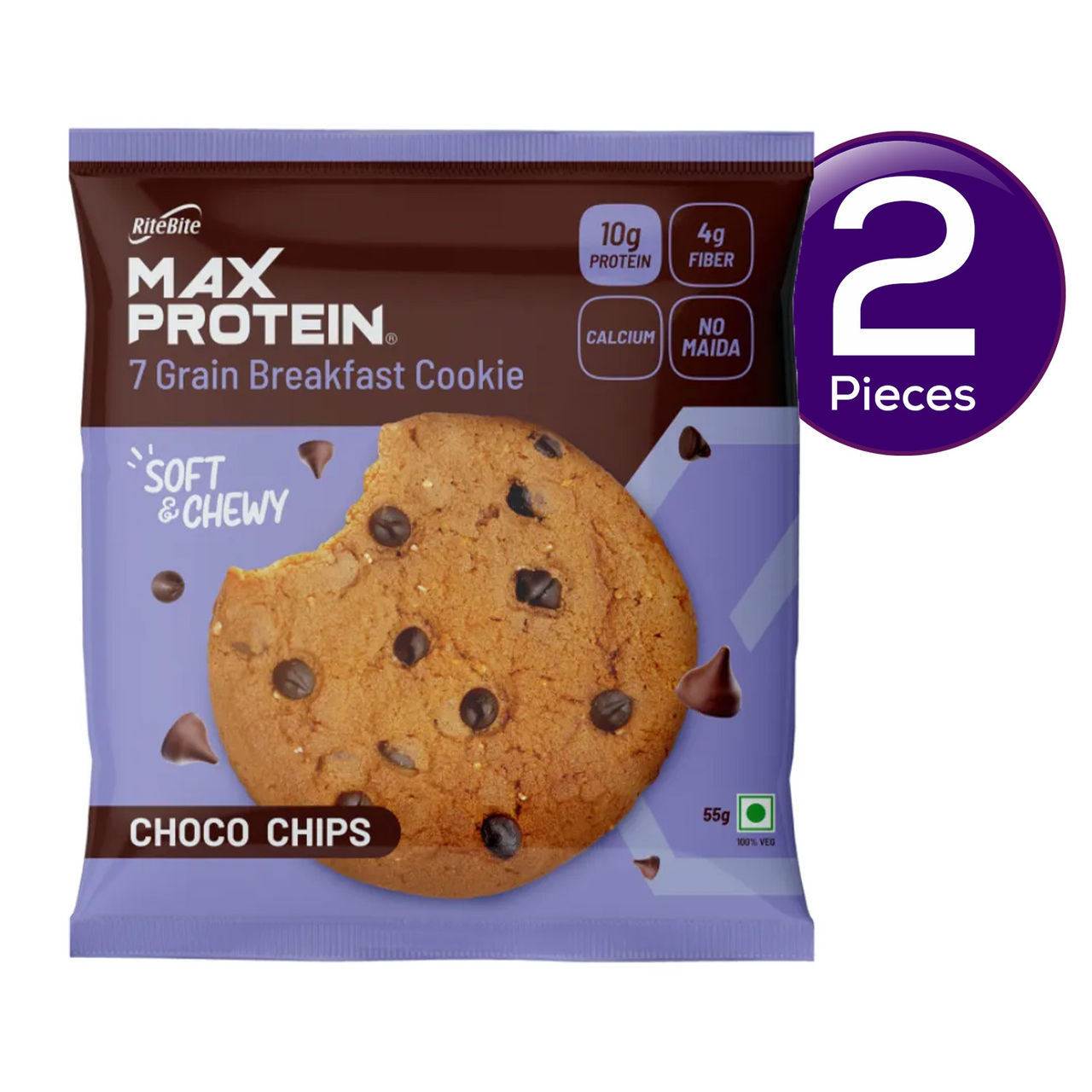 RiteBite Max Protein Cookies Choco Chips Biscuits Cookies, No Maida 55 g Combo