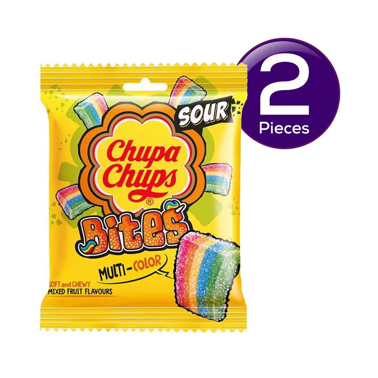 Chupa Chups Sour Bites Mixed Fruit Flavour Soft And Chewy Toffee 62 g Combo