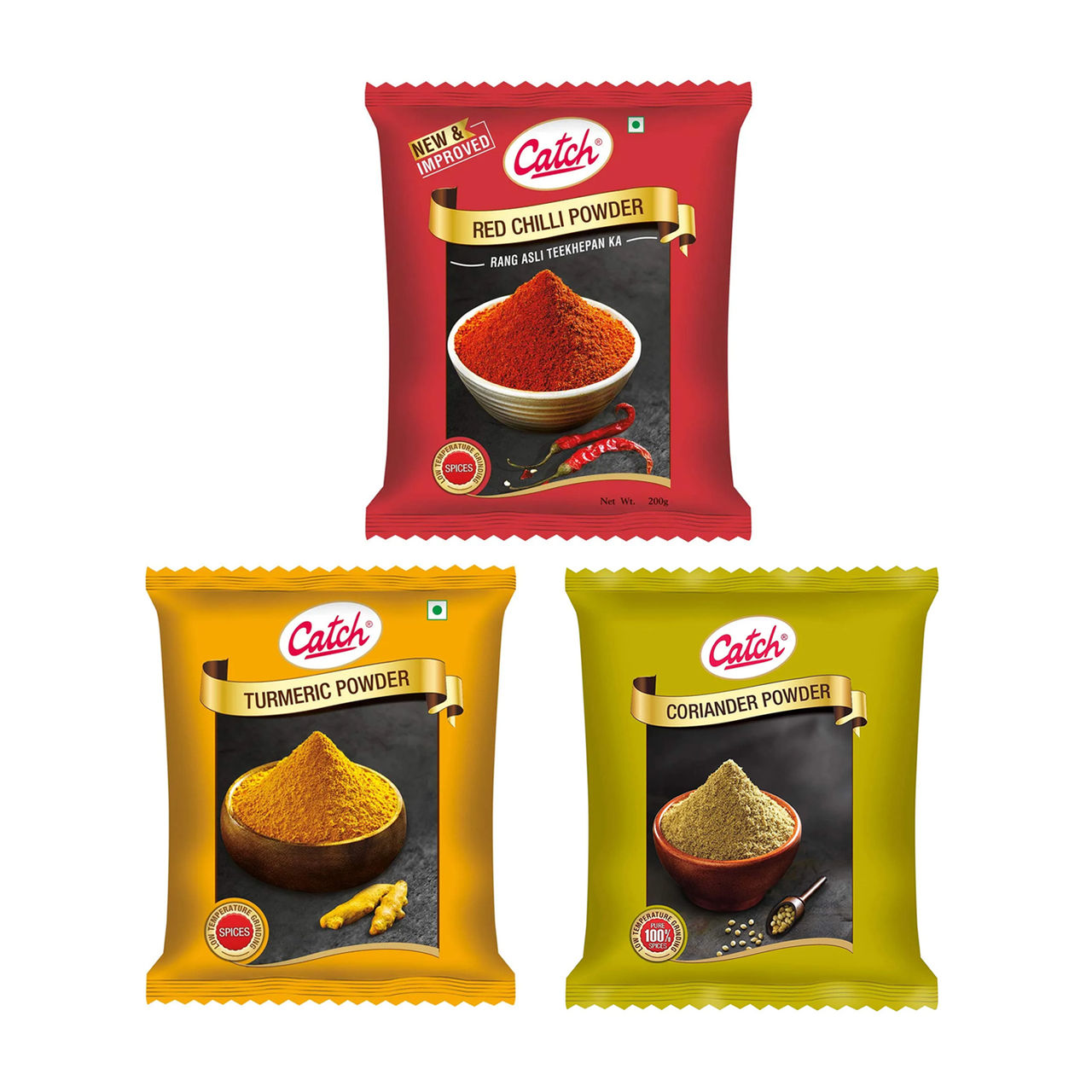 Catch Turmeric Powder(200gms), Catch Dhania Powder(200gms) & Catch Red Chilli Powder(200gms) Combo