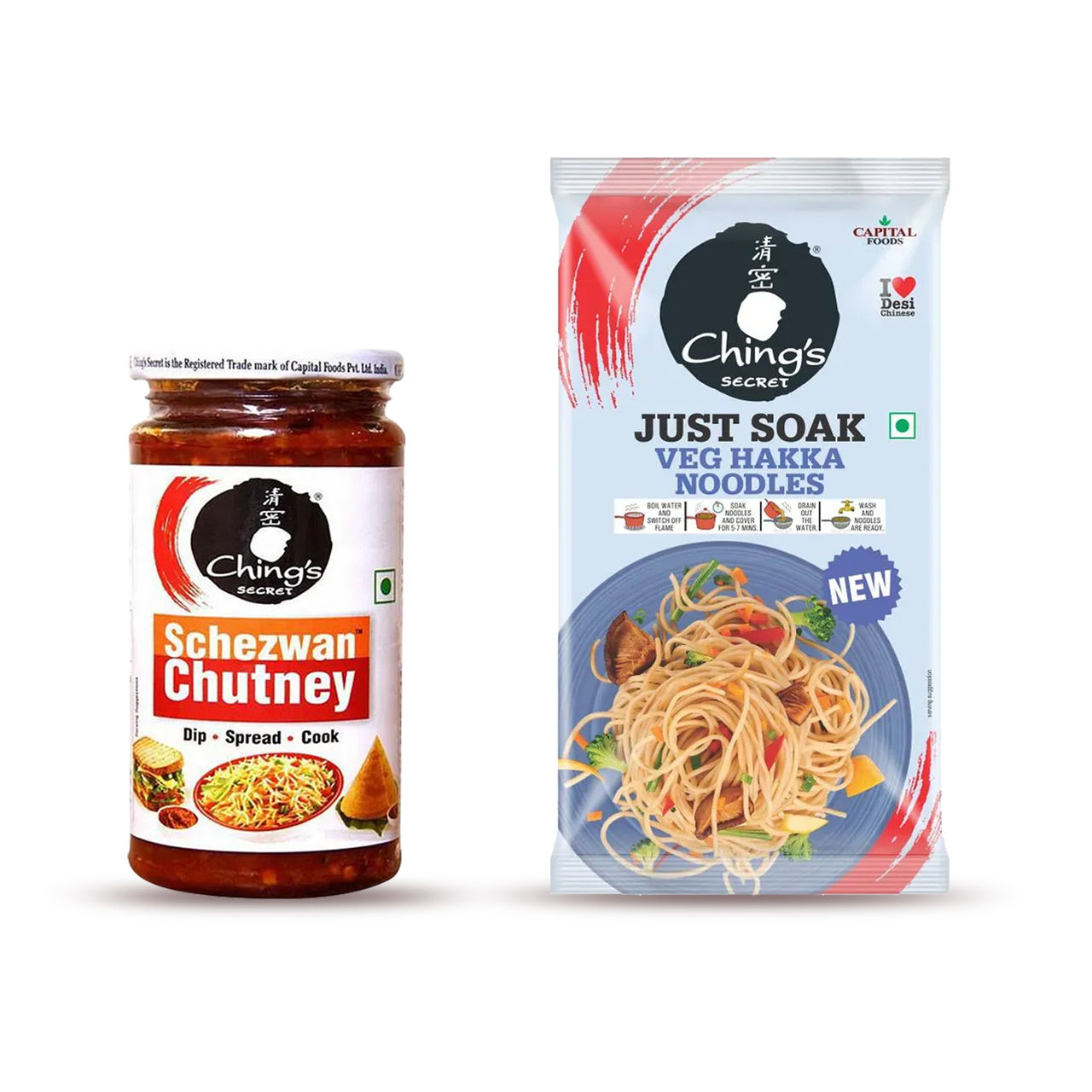 Schezwan Chutney(250gms) & Ching's Just Soak Veg Hakka Noodles(140gms) Combo