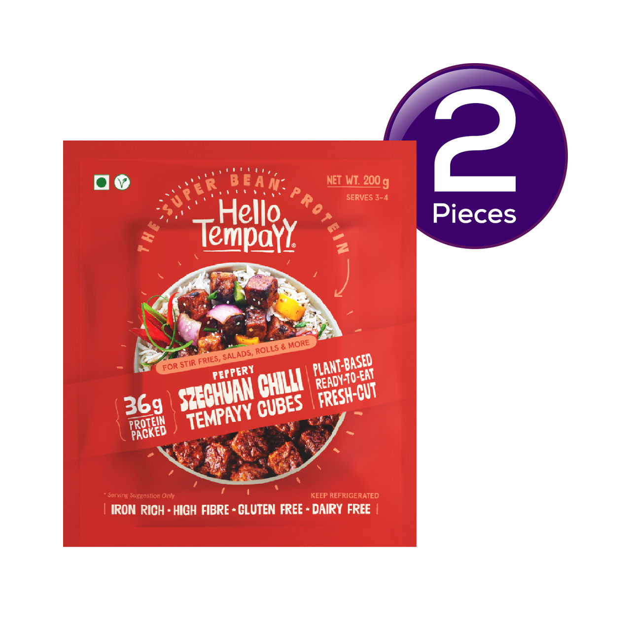 Hello Tempayy Peppery Szechuan Chilli Soyabean Tempeh Cubes Protein & Fibre Rich 200 g Combo