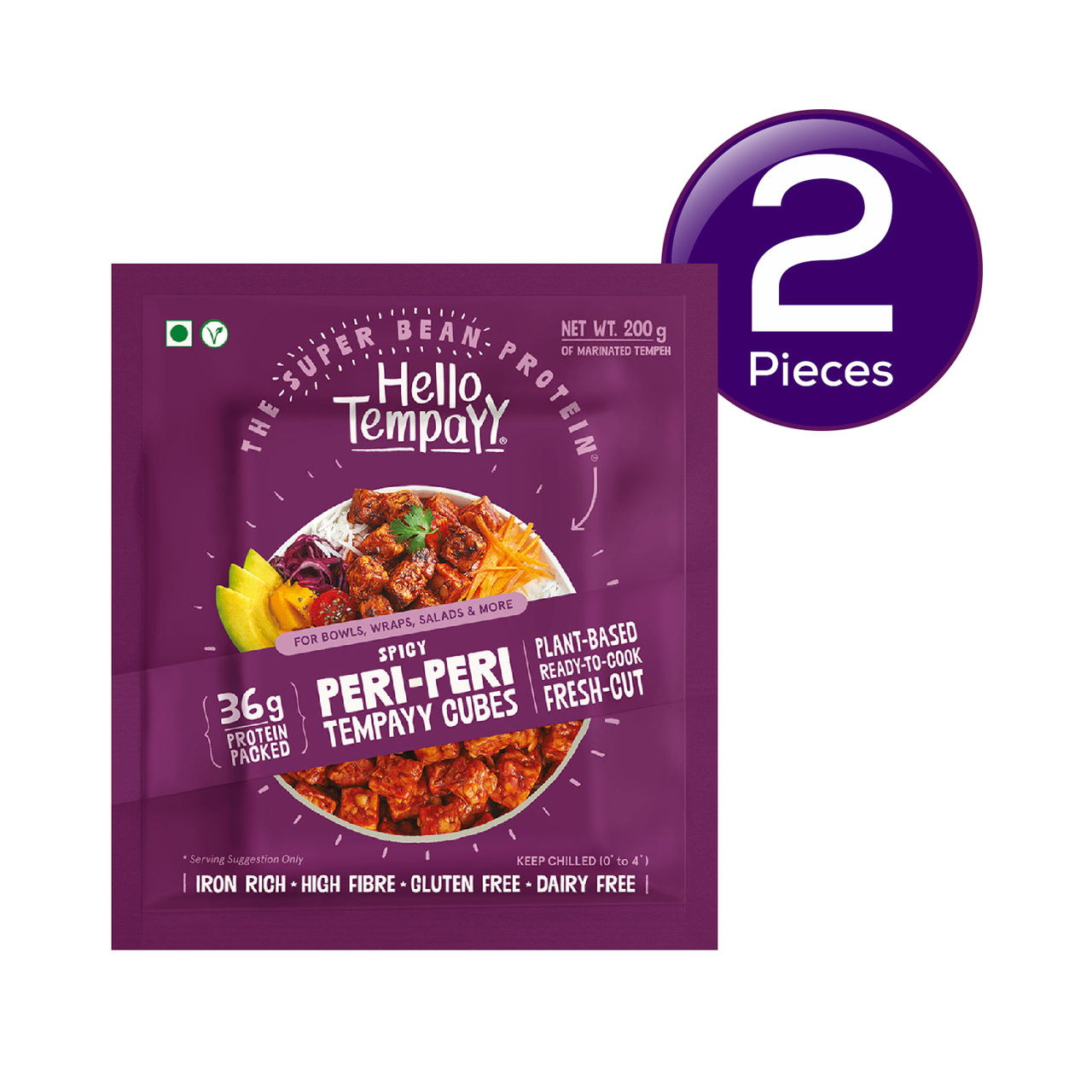 Hello Tempayy Spicy Peri Peri Soyabean Tempeh Cubes Protein & Fibre Rich 200 g Combo