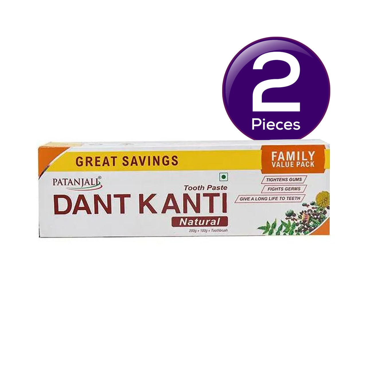 Patanjali Dant Kanti Natural Toothpaste Teeth Cleansers Paste For Strong Teeth and Gums 200 g Combo