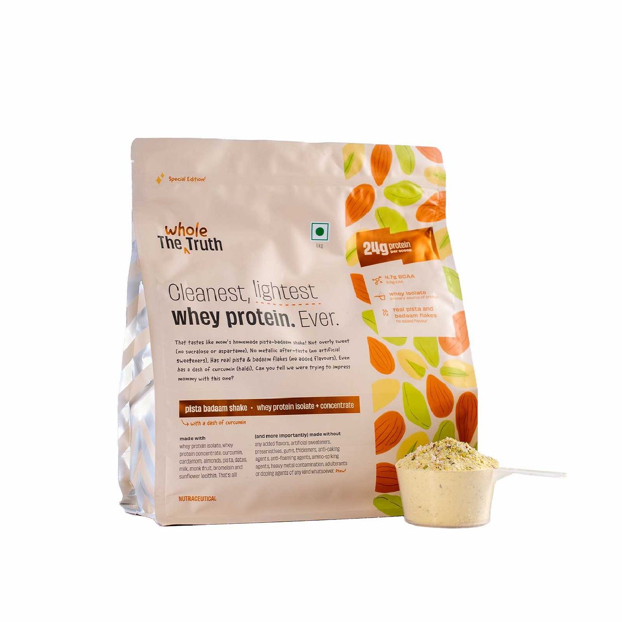 The Whole Truth Whey Protein Powder Pista Badaam Shake (24g Protein Per Scoop)