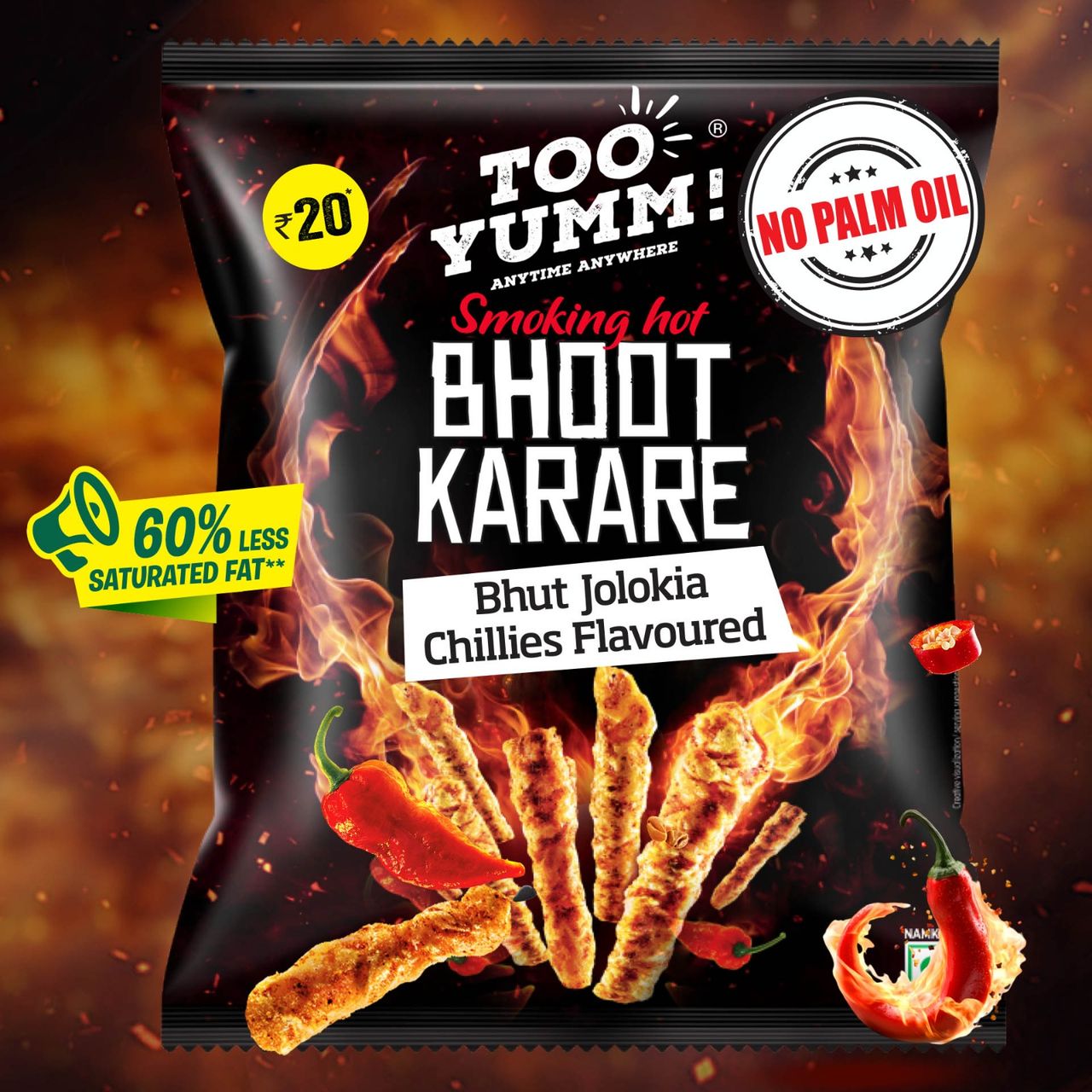 Too Yumm! Bhoot Karare Spicy Chilli Flavour Crisps | No Palm Oil Snacks