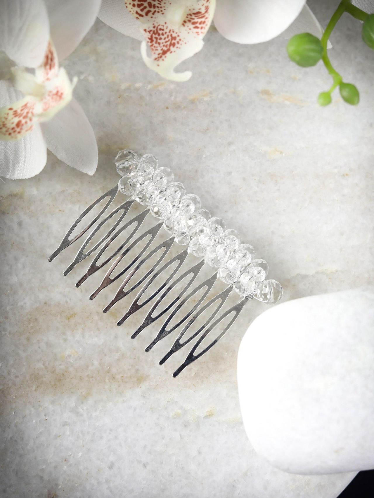 Priyaasi White Crystal Pearls Silver Plated Hair Pin