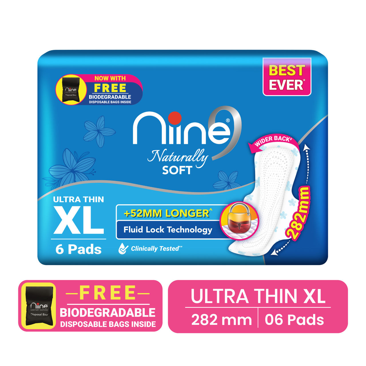 Niine Sanitary Napkins Ultra-Thin Naturally Soft  - 282mm,