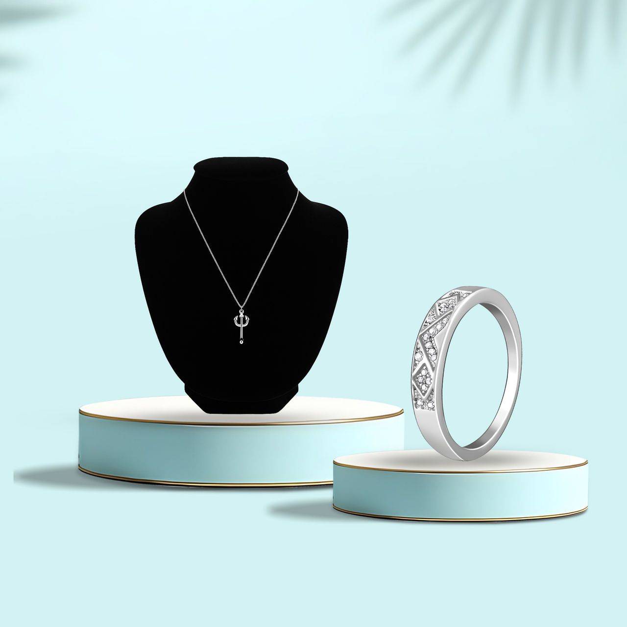 Giva Oxidised Silver Trident Pendant With Box Chain For Him (1pc) & Giva Silver Modern Minimalism Ring For Him (1pc) Combo