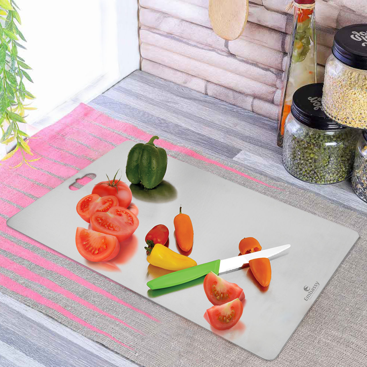 Embassy Premium Chopping Board, Heavy-Duty Thick Cutting Board, 36X25 Cms (Large), Stainless Steel