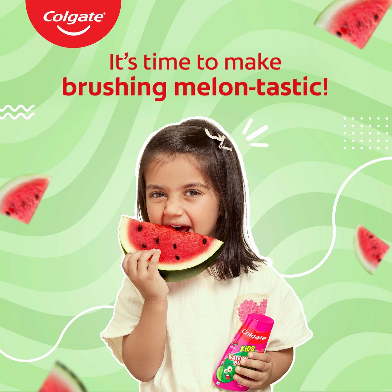 Colgate Kids Fun Squeeze Toothpaste, Yummy Watermelon Flavour, For 2-6 Years, Easy Grip