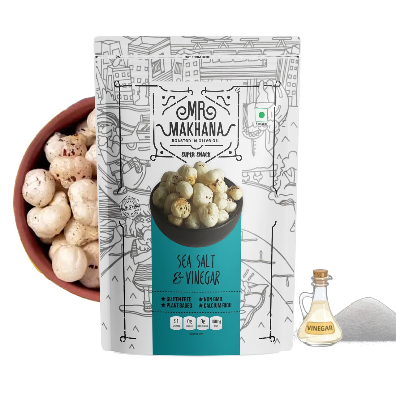 Mr Makhana Fox Nuts Sea Salt And Vinegar - Popped Lotus Seeds | Roasted In Olive Oil
