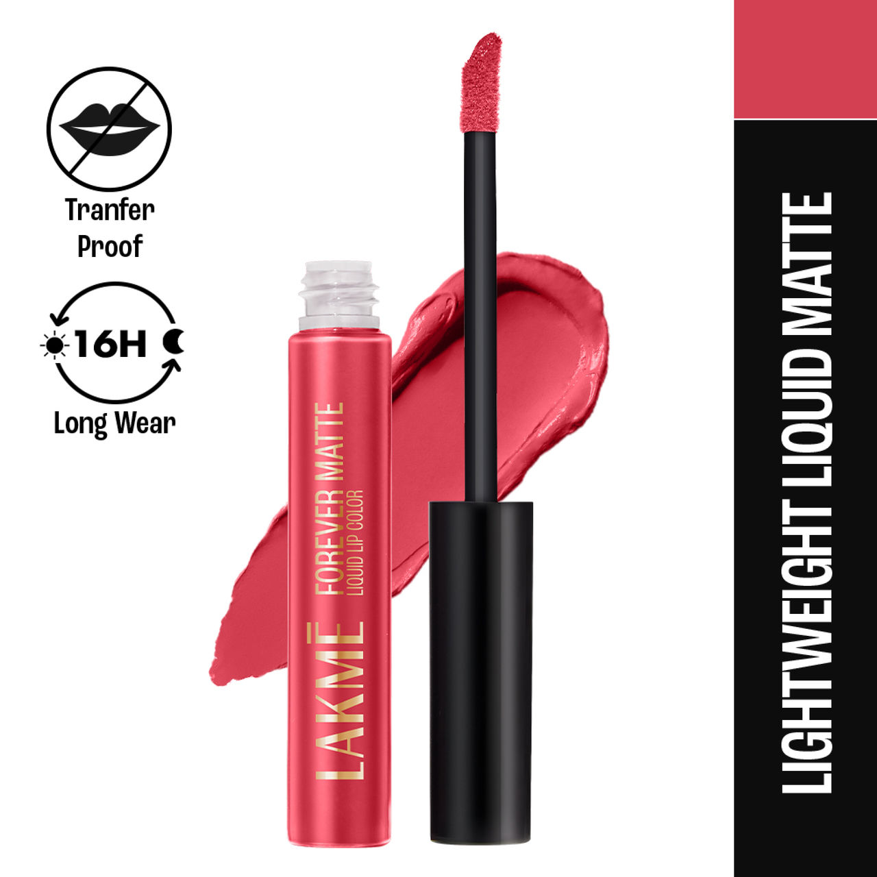 Lakme Forever Matte Liquid Lip, 16hr Lipstick, Lightweight & transferproof - Coral Candy