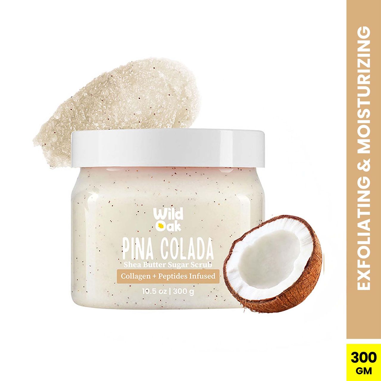 Wild Oak Pina Colada Shea Butter Sugar Body Scrub with Collagen & Peptides | De-tan & Bumpy Skin