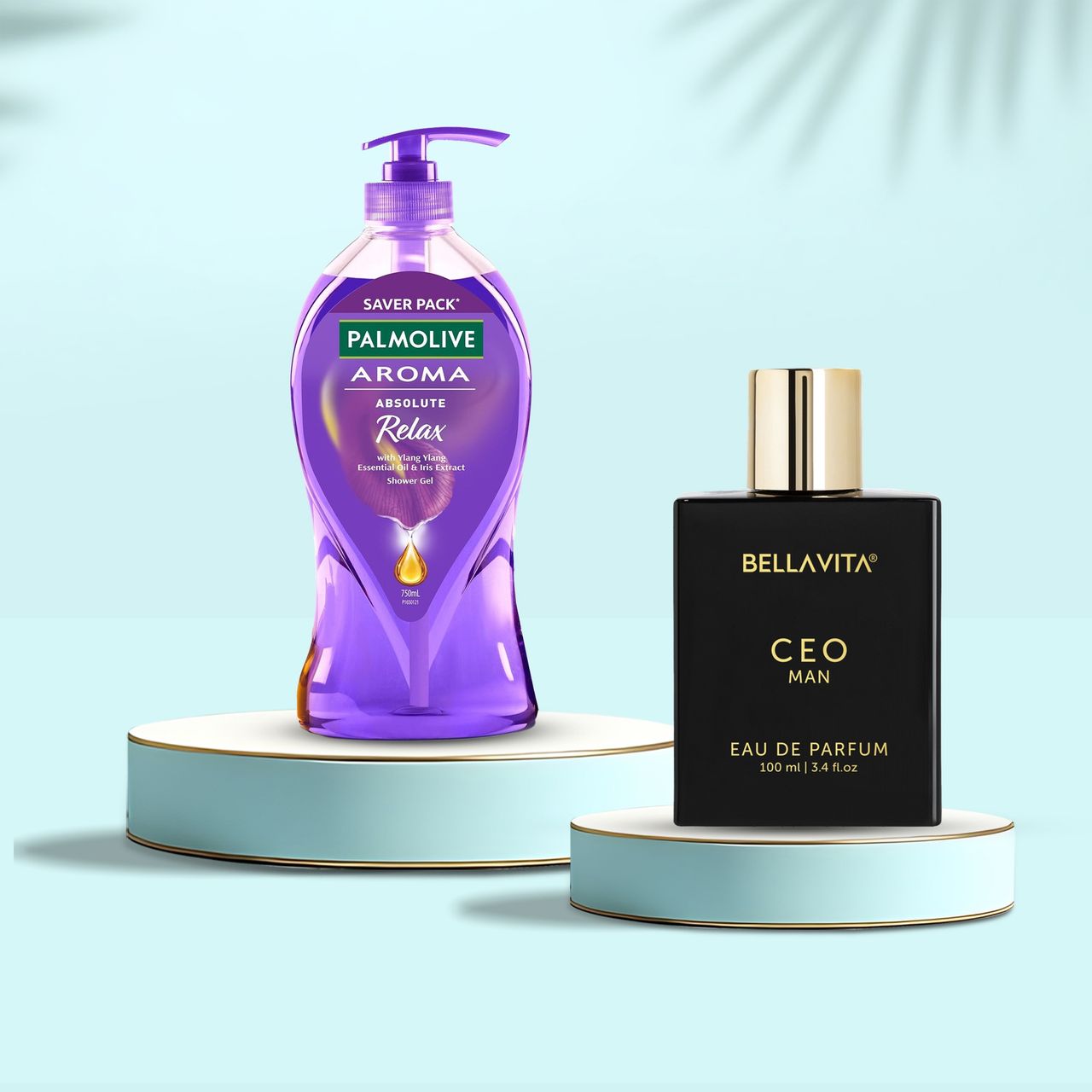 Palmolive Iris & Ylang Ylang Essential Oil Aroma Absolute Relax, Moisturizing Body Wash (750ml) & Bella Vita Organic Ceo Man Eau De Parfum For Men Long-Lasting Hints Of Lemon And Sugar (100ml) Combo