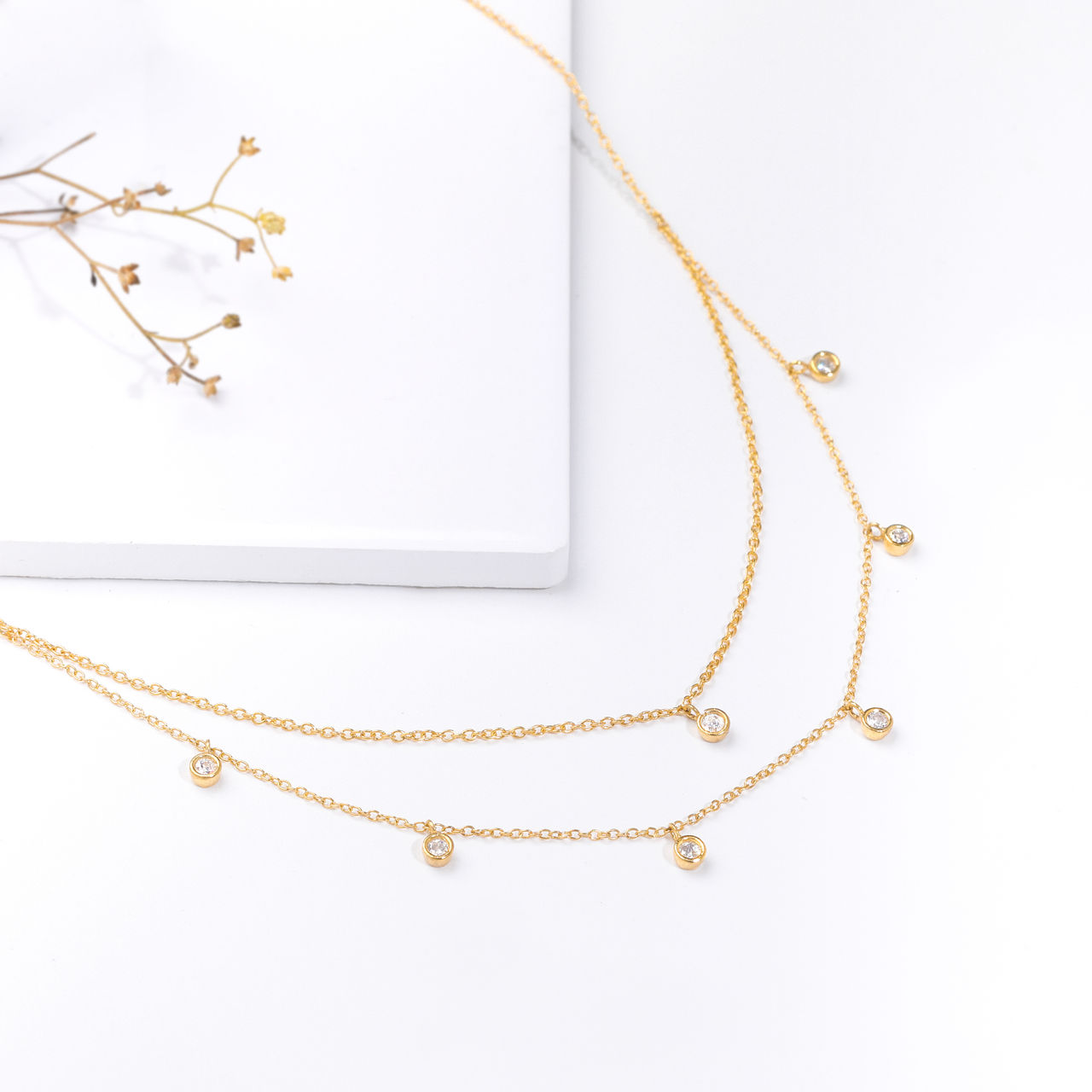 GIVA Golden Dual Layer Zircon Necklace