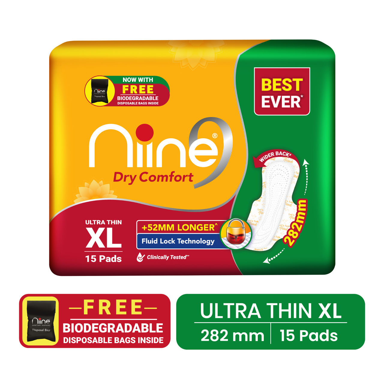 Niine Sanitary Napkins Ultra-Thin Dry Comfort - 282mm