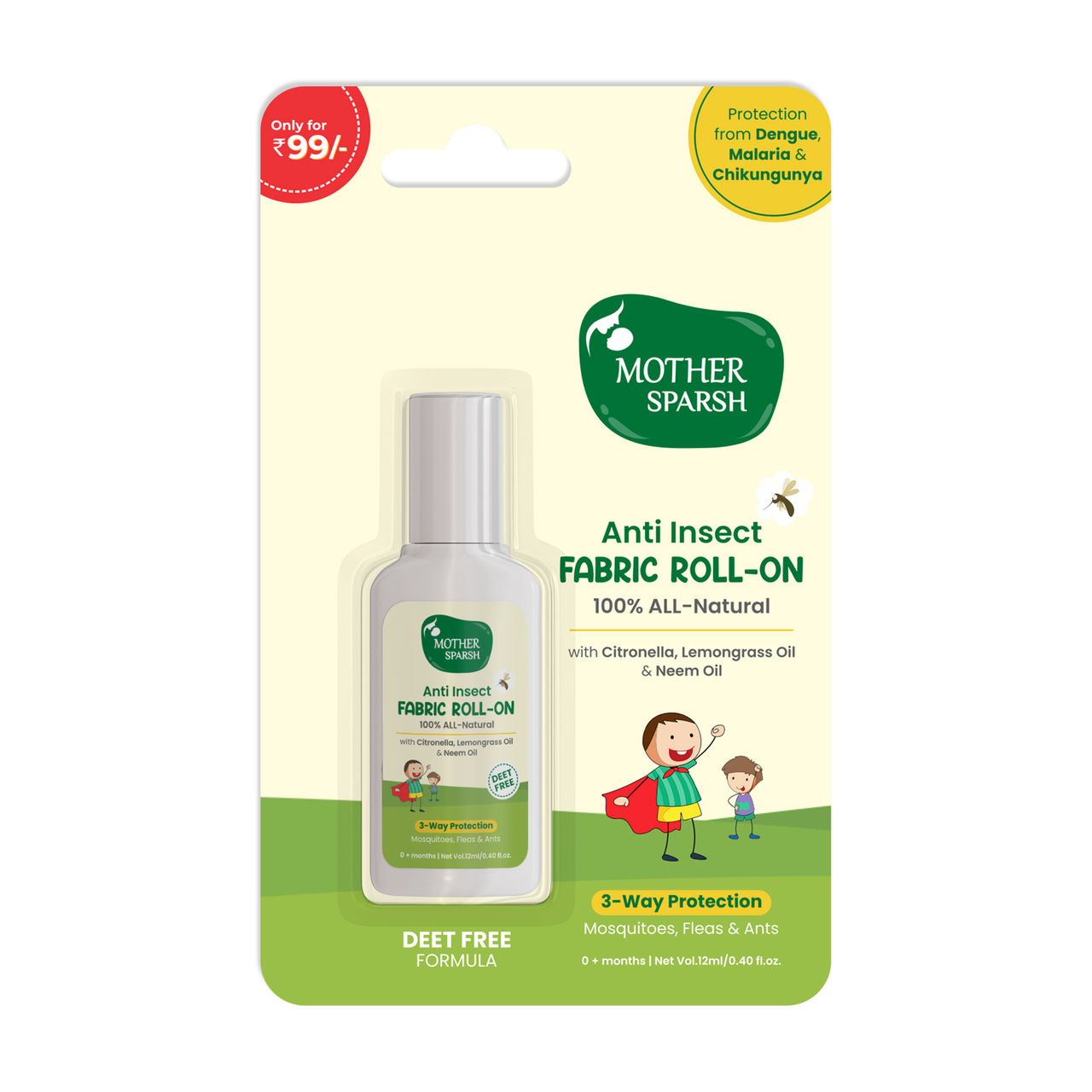 Mother Sparsh Anti Insect Fabric Roll On Baby Mosquito Repellent For Kids | 0+ months