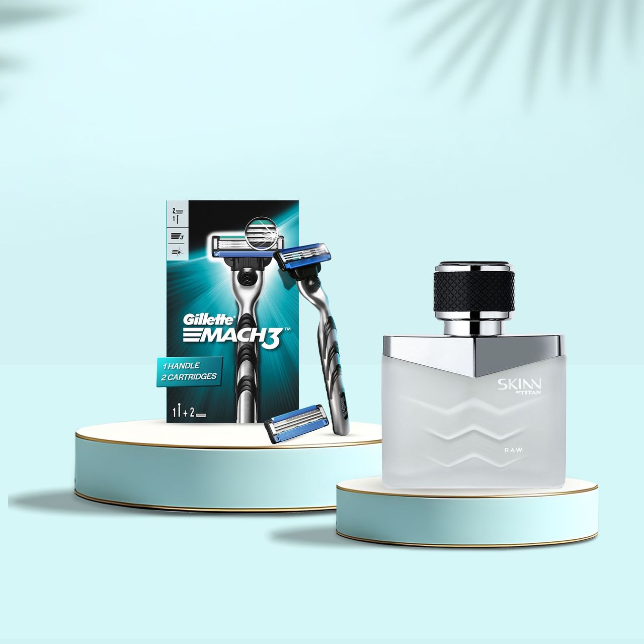 Gillette Mach3 Men'S Razor With 2 Cartridges (1pc) & Skinn By Titan Raw Perfume For Men Edp (50ml) Combo