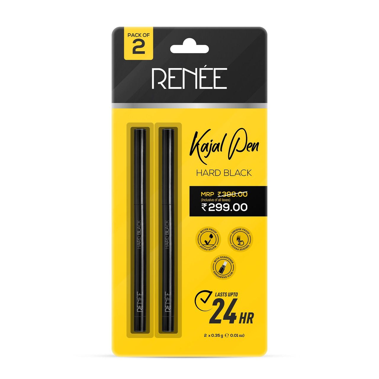 Renee Kajal Pen With Sharpener - Hard Black Pack Of 2