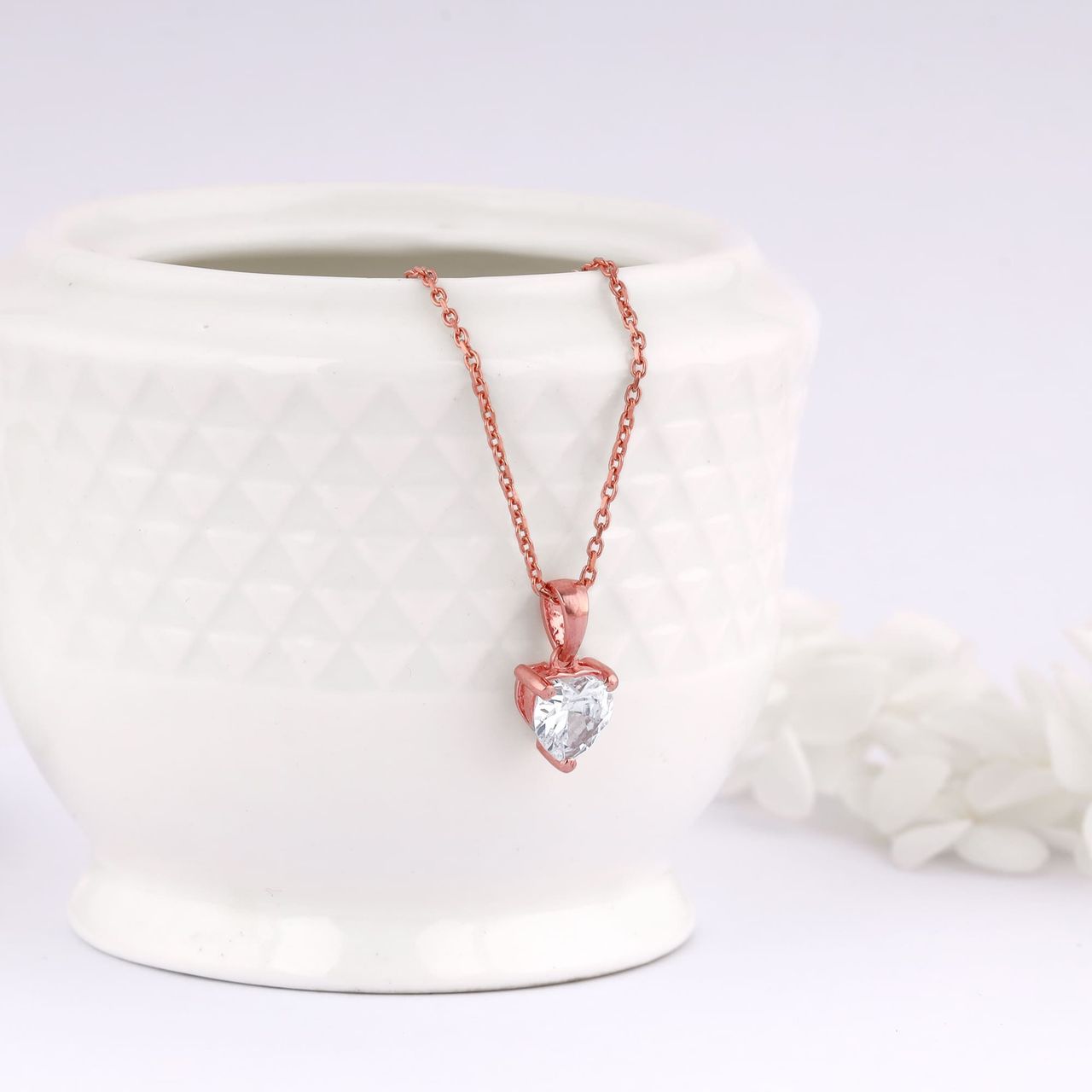 Giva Rose Gold Solitaire Heart Pendant With Link Chain