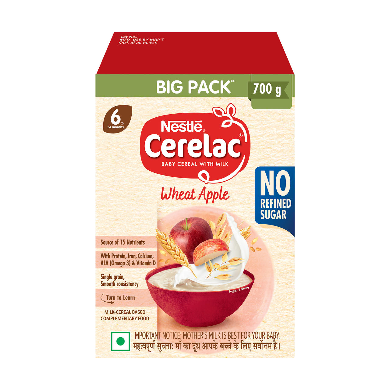 Nestle Nutrition Wheat Apple Baby FOOD Cereal | No Refined Sugar | 6 - 24 months