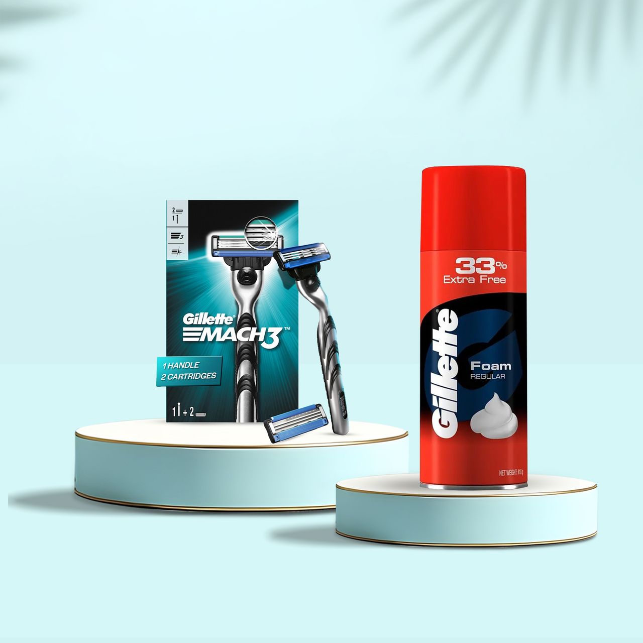 Gillette Mach3 Men'S Razor With 2 Cartridges (1pc) & Gillette Shave Foam - Classic Regular Skin (418g) Combo