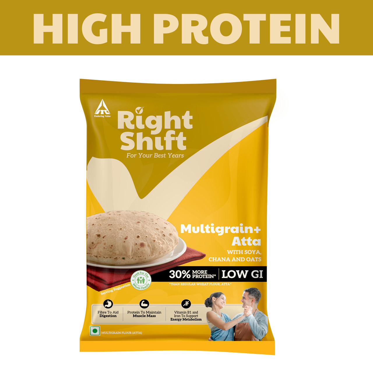 Right Shift by ITC Multigrain Atta with 30% More Protein | Goodness of Soya, Chana and Oats