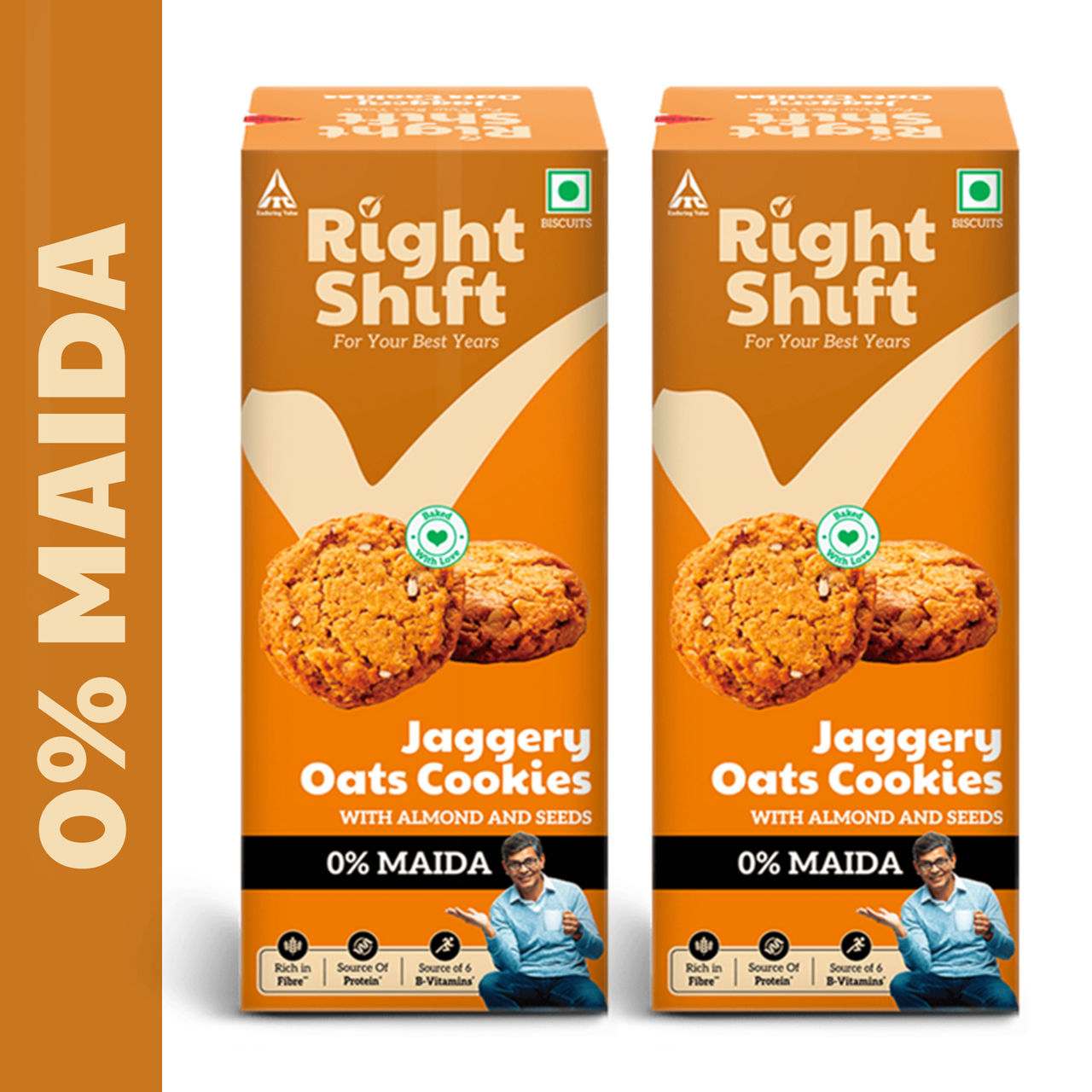 Right Shift Jaggery Oats 0% Maida Cookies | 0% Refined Sugar | With Nuts and Seeds